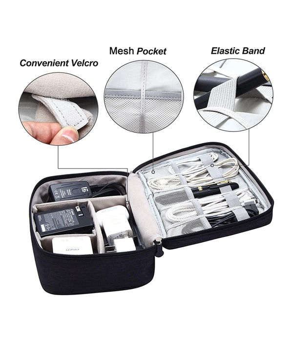 YouBella Jewellery Organiser Electronics Accessories Organizer Bag, Universal Carry Travel Gadget Bag for Cables, Plug and More, Perfect Size Fits for Pad Phone Charger Hard Disk (Black)